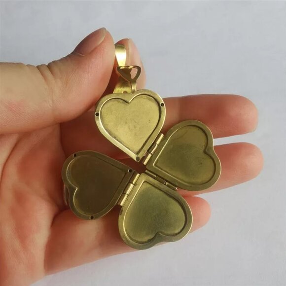 Four Photo Locket, Heart Shaped Locket Necklace Gold Jewelry - Gift - Picture 4 of 8